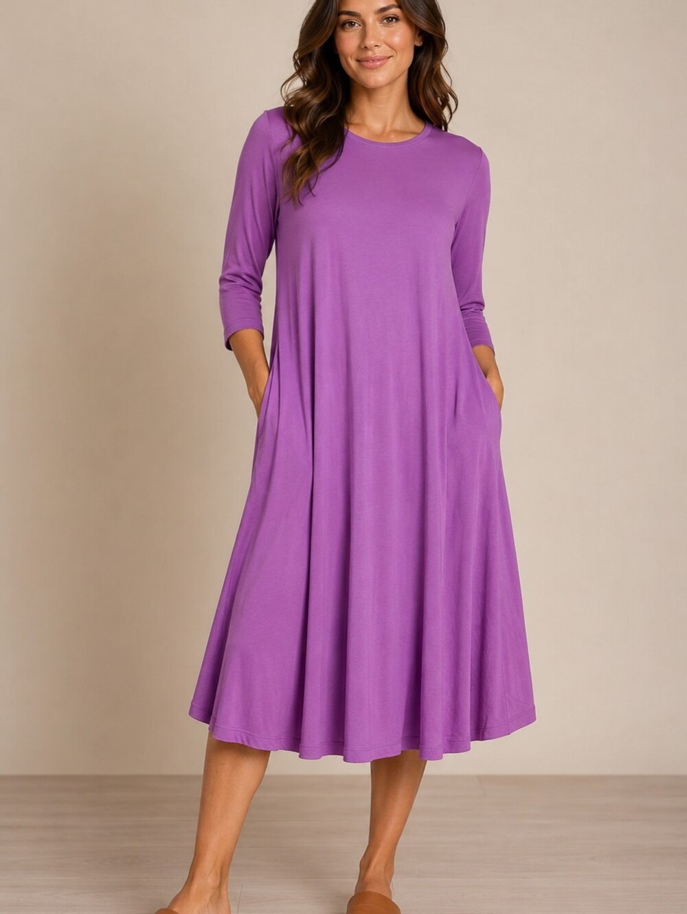 🚨 Zenana Outfitters Women's 3/4 Sleeve Round Neck Midi Length Dress - NWOT